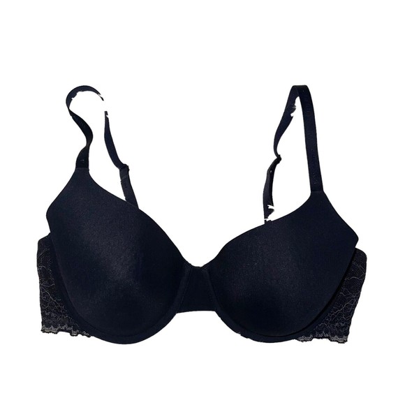 Calvin Klein Tshirt Bra Padded Laced Back Black Size 36C Adjustable Straps - Picture 1 of 12